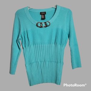 R.Q.T Women's Scoop Neck Ribbed  Longsleeve Top, Teal Size M
